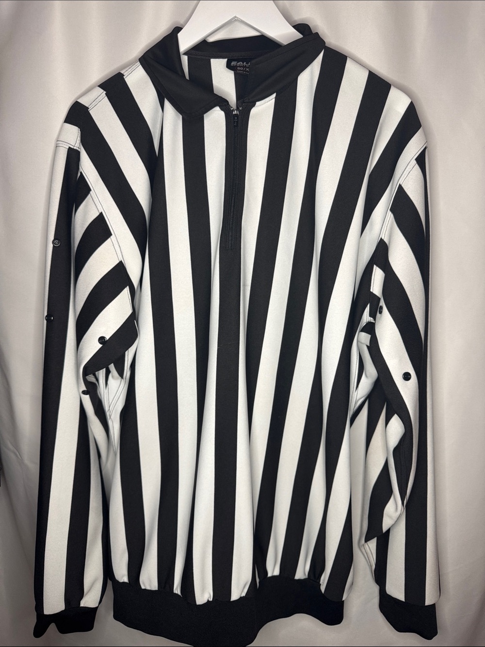 Hockey or other Black & White Striped Half-Zip ref Shirt XL